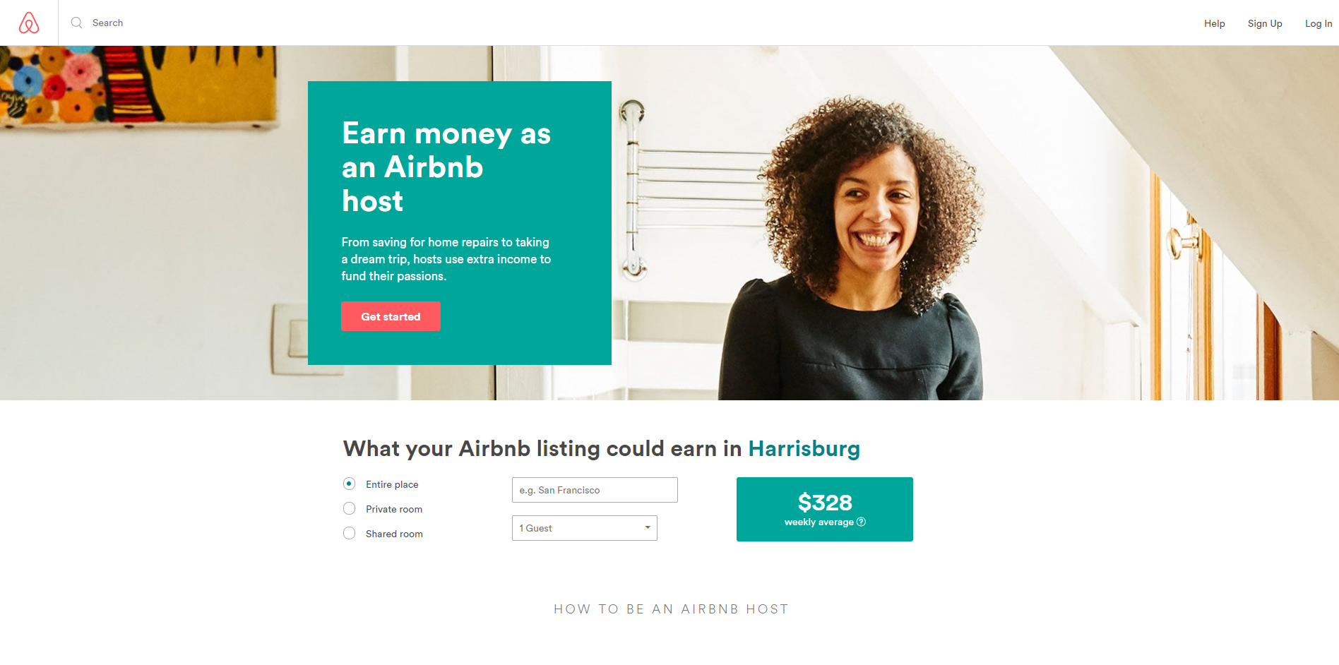 Airbnb landing page example