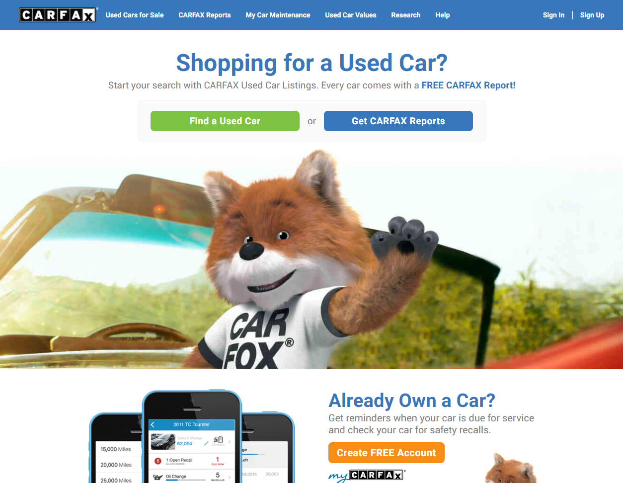 Carfax Landing page example